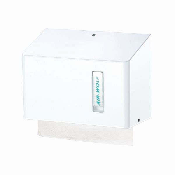 Air Wolf papieren handdoekdispenser voor ca. 300 papieren handdoeken, Omega-serie, H x B x D: 200 x 278 x 133 mm, wit roestvrij staal, 29-420