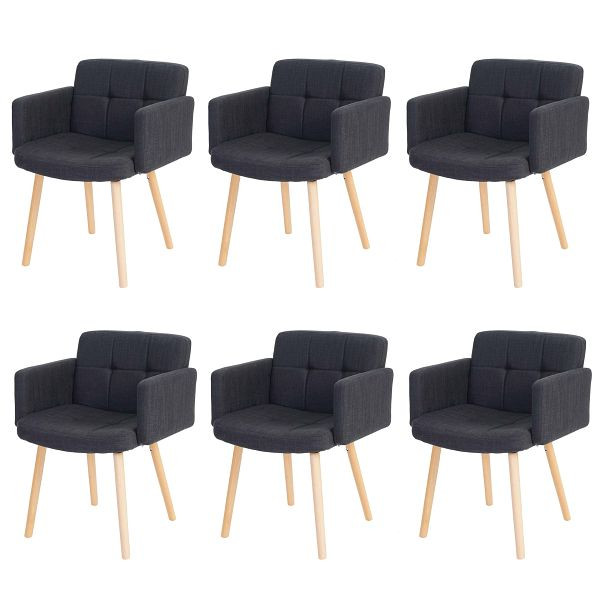 Mendler Orlando II set van 6 eetkamerstoelen, keukenstoelen, retro design, textiel, donkergrijs, 6x49609