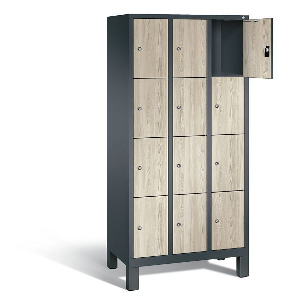 C+P lockerkast Evolo, H1850xB900xD500mm, kleur: antracietgrijs / decor Sen essen, decordeur, 48010-304 S10237