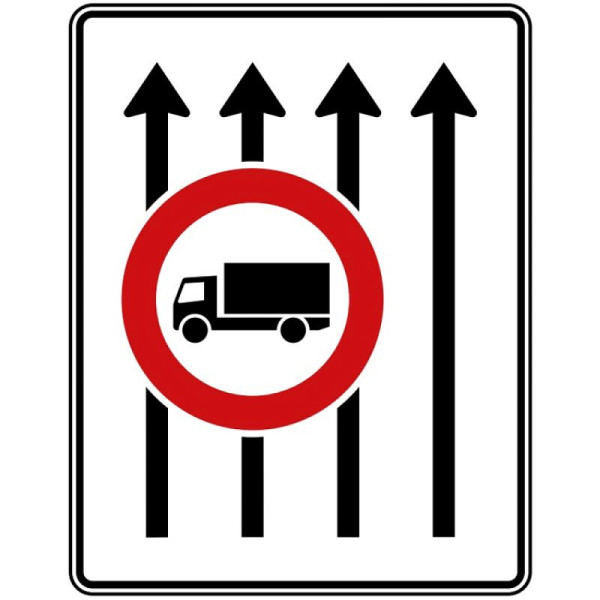 Stone HGS rijbaanbord zonder tegenliggers, RA1/vlakke vorm 2mm, zonder afstandsinformatie, 1600x1250mm, 4 strepen in de rijrichting, 3 strepen met verbod voor motorvoertuigen boven 3,5 t, 524-32-111