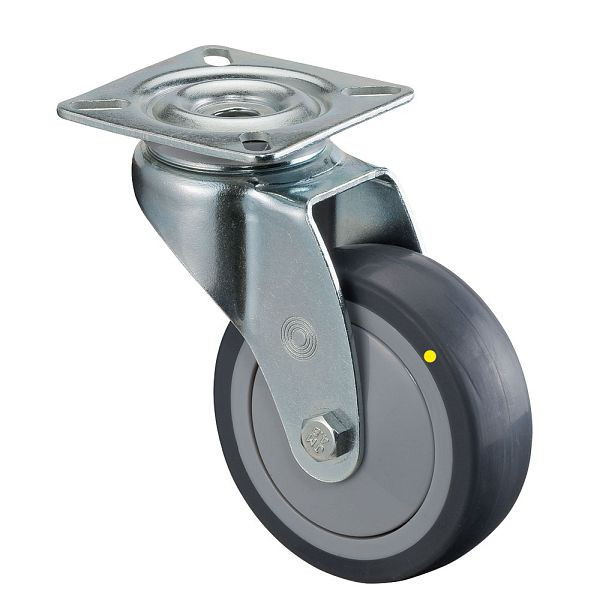 BS rollen apparatenrol, plaat, breedte 24 mm, Ø75 mm, 60 kg, grijs rubberen loopvlak, elektrisch geleidend, kogellager, VE 4 stuks, A300.A89.075