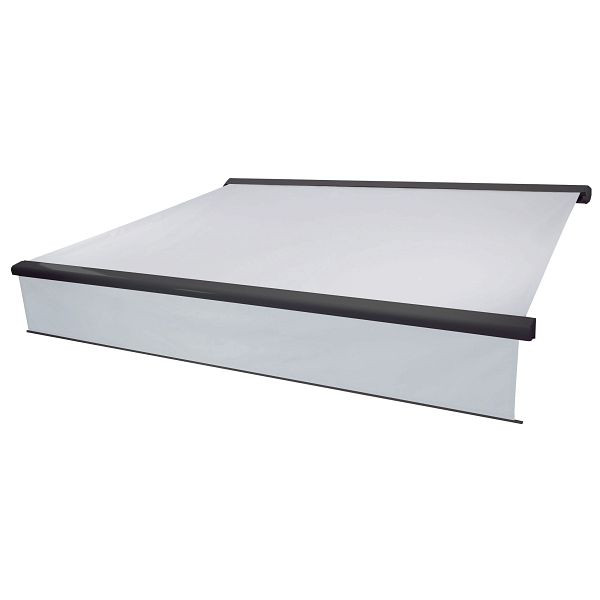 Mendler elektrische full cassette luifel T124, 4x3m uitschuifbare volant, acryl creme, antraciet, 58295+34295+58312
