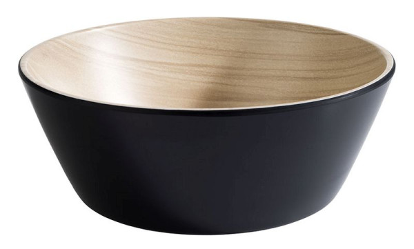 APS schaal -FRIDA-, Ø 20 cm, hoogte: 7,5 cm, melamine, binnenkant: houtlook, buitenkant: zwart, 84610