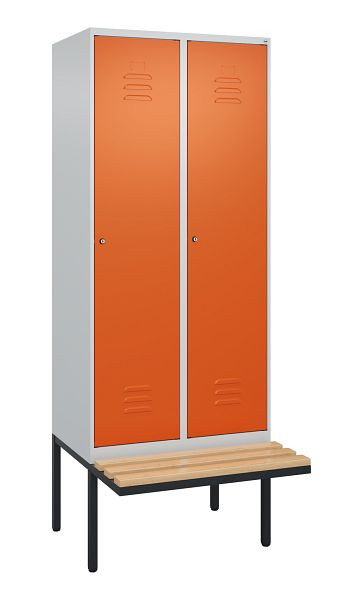 C+P Umkleidespind Classic PLUS, 2 Abteile, 2120x800x815mm, 7035/2004, Zylinderschlösser, Buche-Sitzleisten, je 2 Doppel-Haken, 0800407-22F S10120