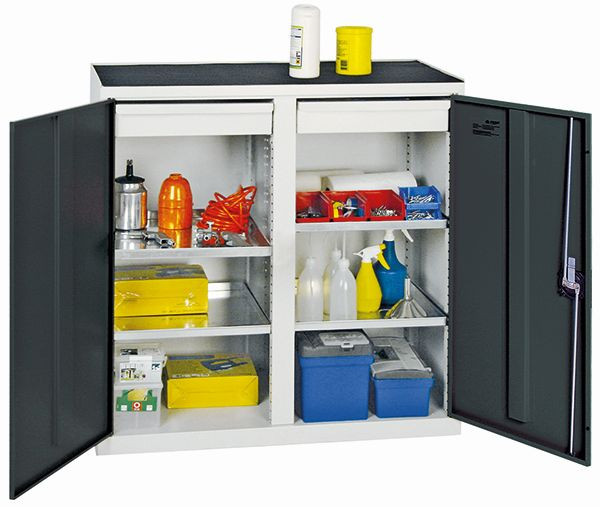 stumpff gereedschaps- en materiaalkast serie 2000, 7035/7016, 2 laden, tussenschot, 4 legborden, 2002271