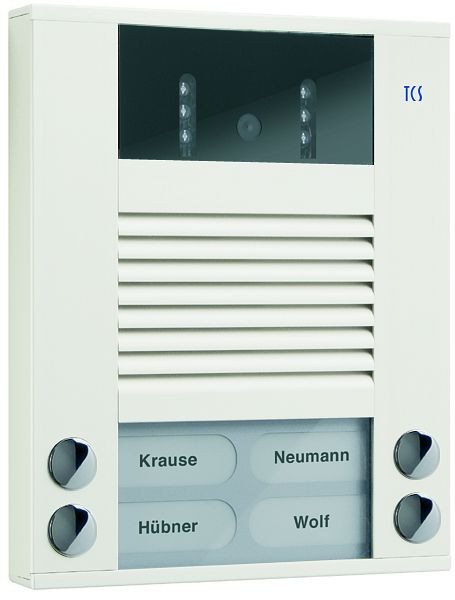 TCS video voordeurstation met 130 graden camera Serie AVE met 4 belknoppen (rechts/links uitgelijnd), AP wit, AVE14043-0018