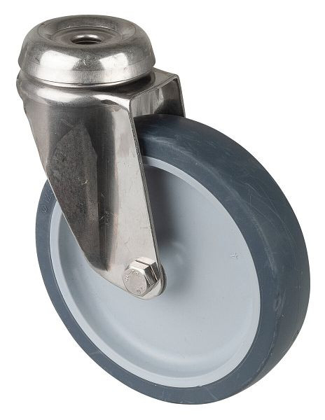 BS rollen RVS apparatenrol, breedte 28 mm, Ø125 mm, tot 70 kg, grijs rubberen loopvlak, kunststof wiellichaam, glijlager, G101.A80.126