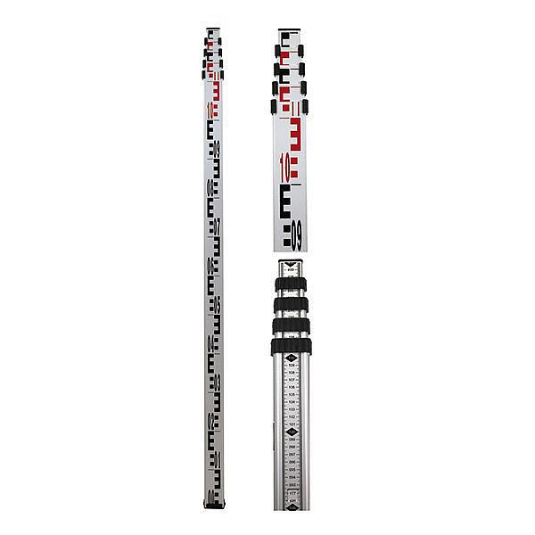 proNIVO telescopische aluminium waterpaslat, 5 meter, omgekeerde verdeling van onder naar boven aan de achterzijde, 201-06-805M-RG