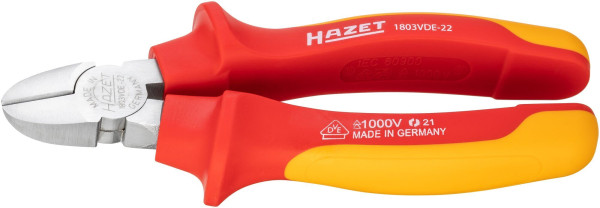 Hazet zijkniptang, dubbel geïsoleerd, norm: IEC 60900:2018, DIN ISO 5749, oppervlak: hoogglans verchroomd, dubbel geïsoleerd, lengte: 160 mm, 1803VDE-22
