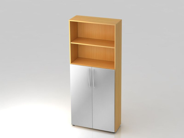 Hammerbacher plank 5OH, 3OH deuren onder, gebogen handgreep beuken/zilver, 80x34,6x188 cm (BxDxH), V4770/6/S/BM
