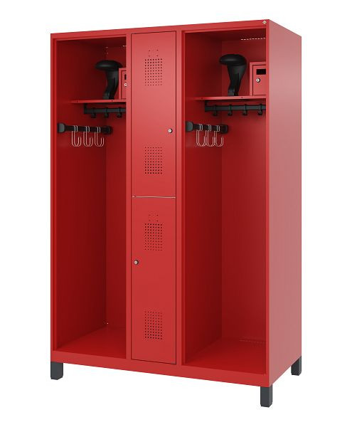 C+P brandweerkast Evolo, model MAXI, 2 compartimenten, H1950B1300T600 mm, vuurrood, voeten, 0496315-030 S10008