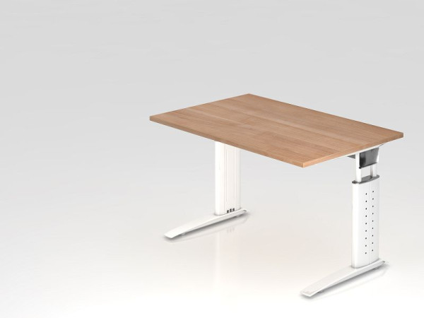 Hammerbacher bureau C-poot 120x80cm walnoot/wit, werkhoogte 68-86 cm verstelbaar, VUS12/N/W