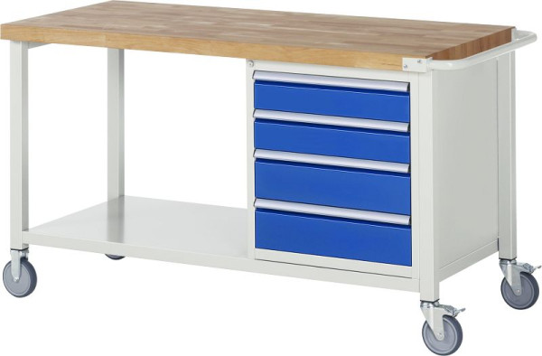 RAU verrijdbare werkbank 8000 - model 8162, B1500 x D700 x H880-1080 mm, systeemonderstel B1495 x D650 mm, 4 laden, 05-8162A6-157B4H.11