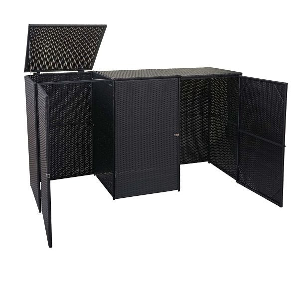 Mendler HWC-E25 3-wielbak bekleding, vuilnisbak, vuilnisbak deksel, poly rotan 3x120l, zwart, 65260+65261