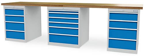 Bedrunka + Hirth inline werkbank, 1x50, 3x100, 3x150, 3x200 mm, lade volledig uittrekbaar 100%, 3000 x 750 x 859 mm, 03.30.57.14V
