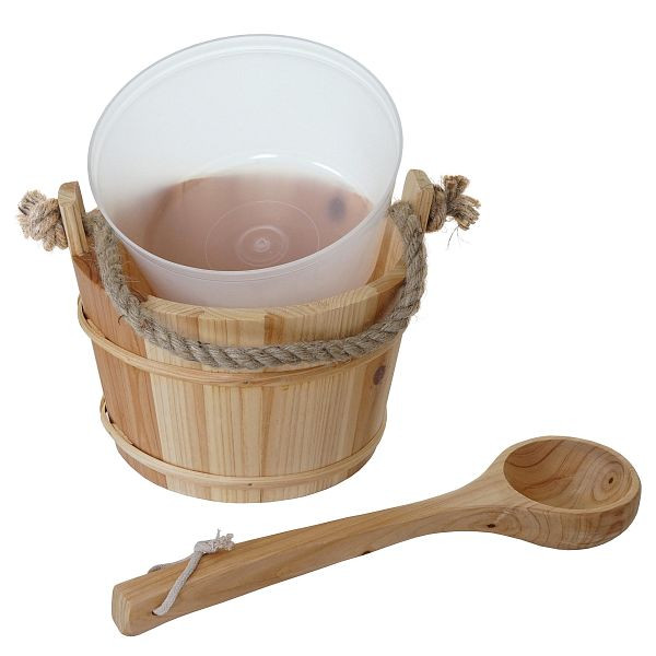 Mendler sauna-emmer met inzet HWC-B26, sauna-accessoires, sauna-emmer, saunalepel-infusie, grenenhout 3,5 L, lichtbruin, 57561