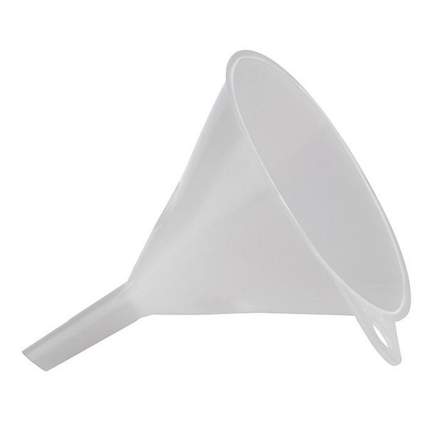 APS trechter, Ø 12 cm, hoogte: 14,5 cm, polyethyleen, wit, doorgang: Ø 12 mm, met ophangoog, 30068