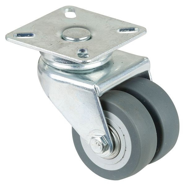 BS rollenapparaat dubbele rol, wielbreedte 2x18 mm, wiel-Ø 50 mm, draagvermogen 60 kg, grijs rubber, kogellager, plaat, VE 4 stuks, B100.A85.050
