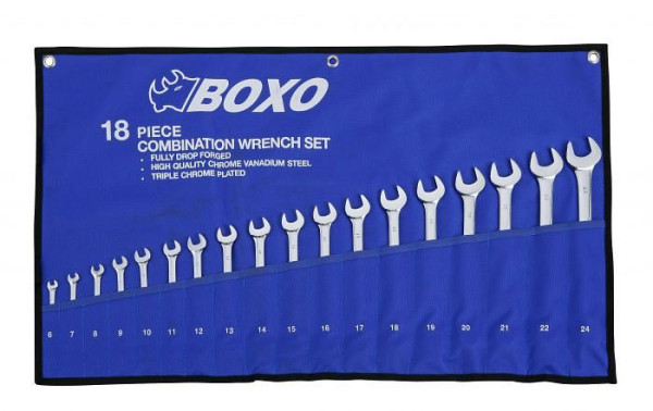 Boxo ringsteeksleutelset 15º in oprolzakje, 18 stuks, B-0018