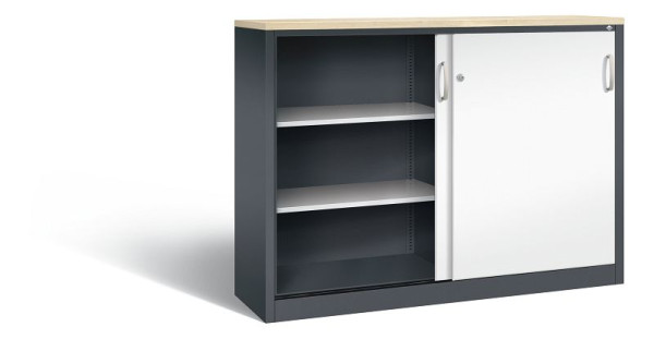 C+P dressoir met schuifdeuren Acurado, H1200xB1600xD400mm, kleur: zwartgrijs / vuurrood, beugelgreep, 3 niveaus, 2147-1200 S10381