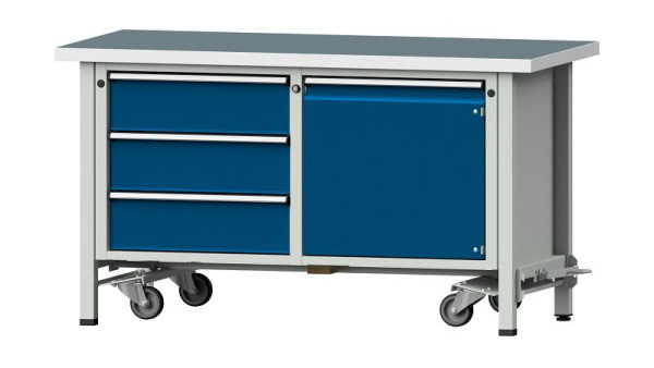 ANKE werkbanken Kast werkbank, model 106 V, 1500 x 700 x 840 mm, RAL 7035/5010, UBP 40 mm, met neerlaatbaar mobiel apparaat, 305.156