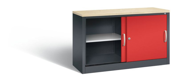 C+P dressoir met schuifdeuren Acurado, H720xB1200xD400mm, kleur: zwartgrijs / vuurrood, beugelgreep, 2 niveaus, 5723-00 S10469