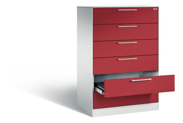 C+P archiefkast Asisto, H1310xB800xD600mm, kleur: lichtgrijs/robijnrood, beugelgreep, 146223-623 S10051