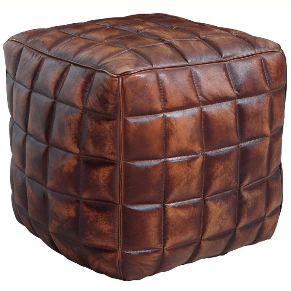 Wohnling kubuszit STANLEY echt leer bruin 39 x 41 x 39 cm poef woonkamer, WL5.331