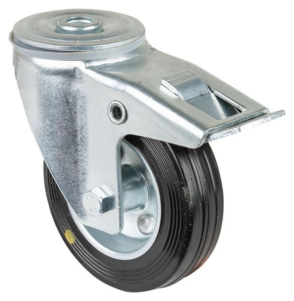 BS rollen transportrol met rem, breedte 30 mm, Ø100 mm, tot 70 kg, zwart rubberen loopvlak, rollager, VE = 2 stuks, L121.B58.100