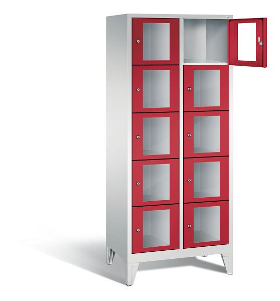 C+P lockerkast Classic, H1850xW810xD500mm, kleur: lichtgrijs / vuurrood, 8010A225 S10021