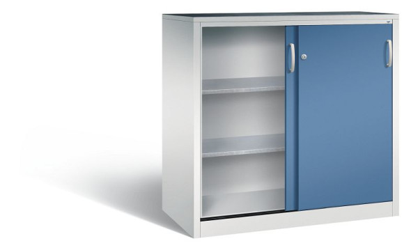 C+P schuifdeurkast Acurado, H1200xB1200xD600mm, kleur: lichtgrijs / verre blauw, beugelgreep, 2067-09 S10038