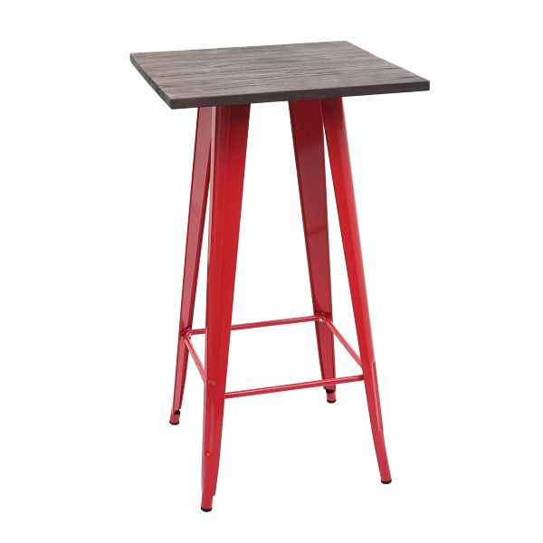 Mendler bartafel HWC-A73 inclusief houten tafelblad, bistrotafel bartafel, metaal industrieel design 107x60x60cm, rood, 70403