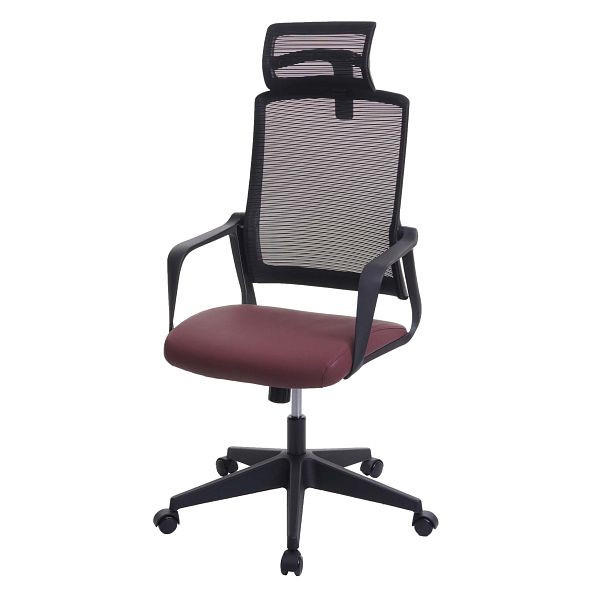 Mendler HWC-J52 bureaustoel, bureaustoel, ergonomische hoofdsteun, imitatieleer, bordeauxrood, 81067