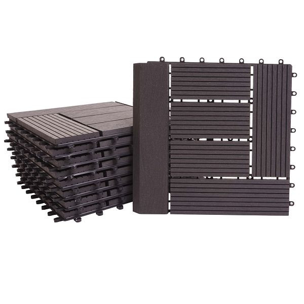 Mendler WPC vloertegel Rhone + finish, houtlook balkon/terras, 11x elk 30x30cm = 1m² Premium, antraciet offset, 77632