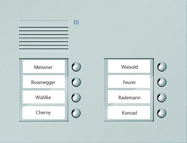 TCS audio buitenstation serie PUK 8 belknoppen (rechts uitgelijnd), 2 kolommen, UP zilver, PUK08/2-EN