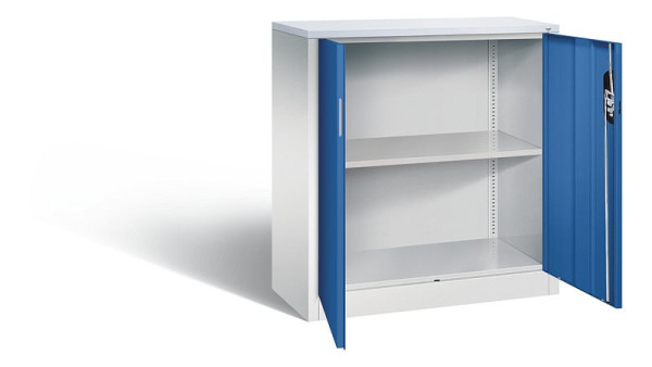 C+P kantoorkast Acurado, H1000xB930xD400mm, kleur: lichtgrijs / gentiaanblauw, verzonken handgreep, 2 niveaus, 9266-1200 S10309