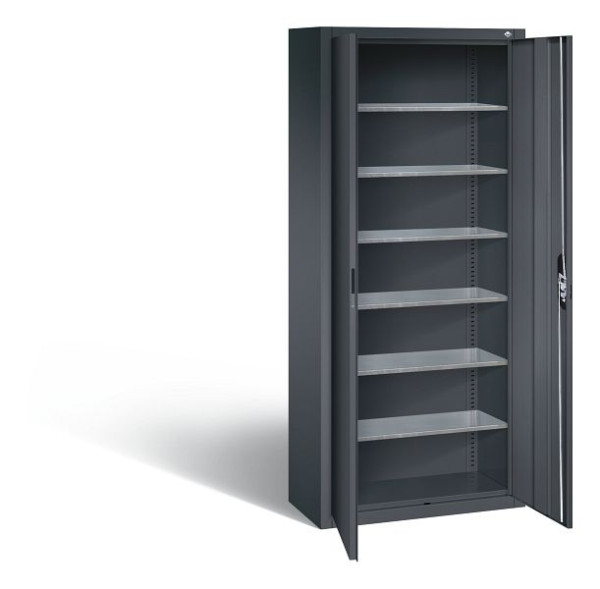 C+P tijdschriftenkast serie 13, H1690xB700xD300mm, kleur: zwart-grijs, verzonken handgreep, 133413-20 S10062