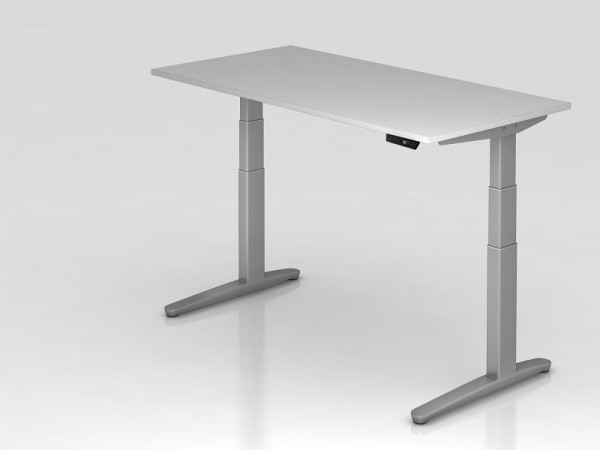 Hammerbacher elektrisch zit-sta bureau 160x80cm grijs/zilver, rechthoekige vorm, VXBHM16/5/SS
