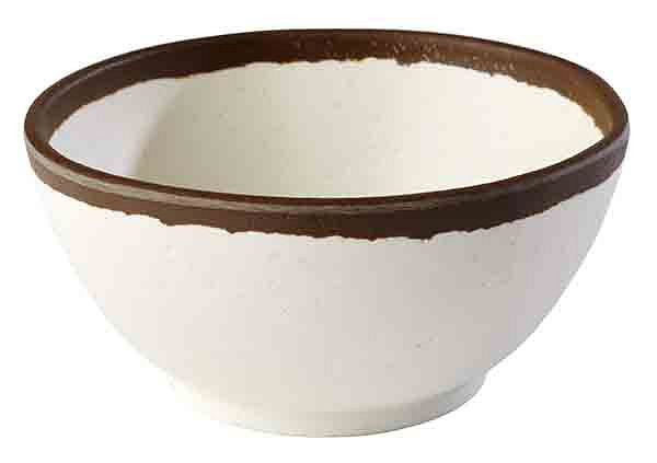 APS kom -CROCKER-, Ø 12,5 cm, hoogte: 6 cm, 0,37 liter, melamine, crème, met bruine rand, 84569