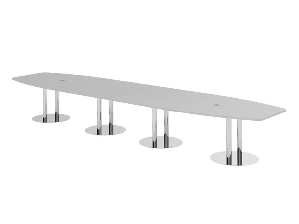 Hammerbacher vergadertafel KT52S, 520 x 130 cm, blad: grijs, 25 mm dik, met vier verchroomde kolompoten, 7,6/70 cm, werkhoogte 74 cm, VKT52S/5/C