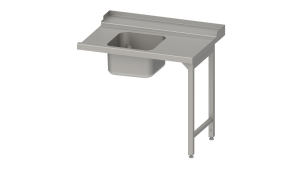 Stalgast Zulauftisch "Pro", Korbführung mit Gefälle, 2 Beine, 1 Becken 1100x750x880mm, Anbauseite rechts, Aufkantung, verschweißt, VZL11712RA