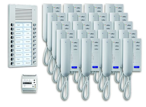 TCS deurbediening audio: pack AP voor 20 wooneenheden, met buitenpost PES 20 belknoppen, 20x deurtelefoon ISH3030, bedieningseenheid BVS20, PPA20-EN / 02