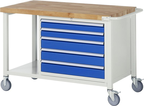 RAU verrijdbare werkbank 8000 - model 8271, B1250 x D700 x H880 mm, onderbouwbak rechts, 5x laden: 2xH90, 3xH120 mm, 05-8271A6-127B4S.11