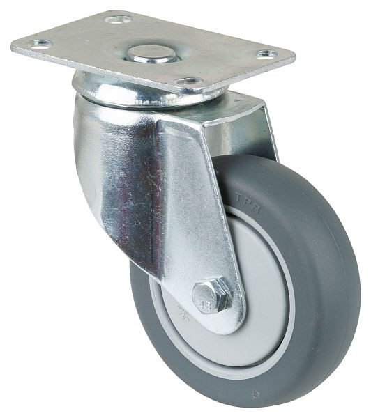 BS-wielen Zware apparaatwielen, breedte 30 mm, Ø100 mm, tot 80 kg, grijs rubberen loopvlak, kogellagers, plaat, VE = 2 stuks, C100.A85.100