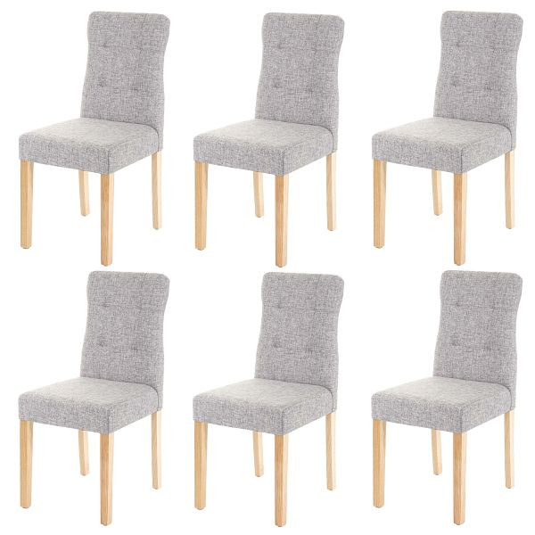 Mendler set van 6 eetkamerstoelen HWC-E58, stoel eetkamerstoelen, stof/textiel grijs, lichte poten, 67983+67984