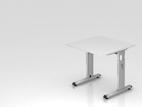 Hammerbacher bureau C-poot 80x80cm wit/zilver, werkhoogte 65-85 cm, VOS08/W/S