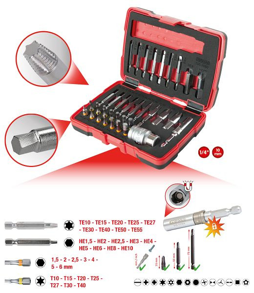 KS Tools 1/4" + 10 mm Torx- en binnenzeskant-uitdraaiset, 34-delig, 150.7060