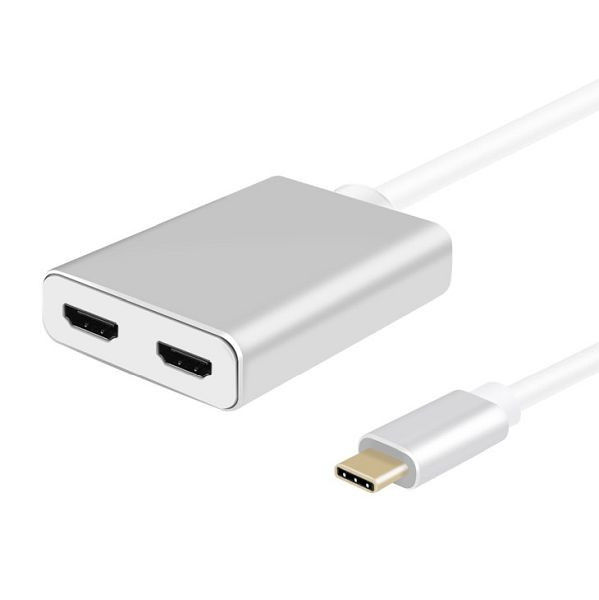 Helos splitter, USB 3.1 Type-C™ stekker/2x HDMI bus, PREMIUM 4K, zilver, 288384