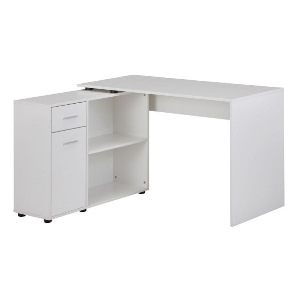 Wohnling Design hoekbureau met plank wit 120 x 75,5 x 106,5 cm, WL5.305