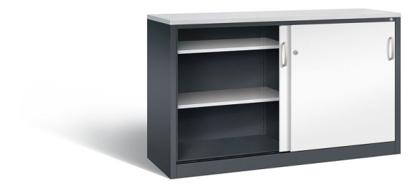 C+P dressoir met schuifdeuren Acurado, H1000xB1600xD500mm, kleur: zwartgrijs / verkeerswit, beugelgreep, 2156-00 S10133